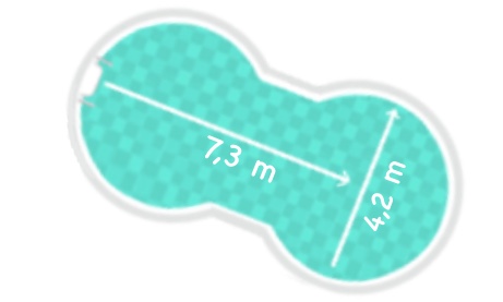 Achtformpool 4,2 x 7,3 m, Tiefe 1,35 m 