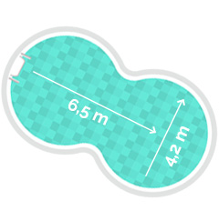 Achtformpool 4,2 x 6,5 m, Tiefe 1,5 m